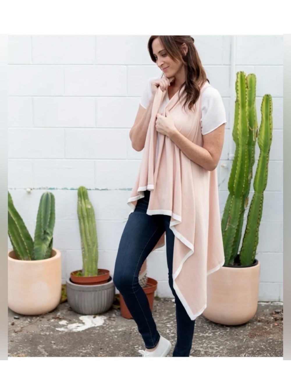 Zestt ORGANIC COTTON CAPE BLUSH Elegant Pink and White Women's Top One size